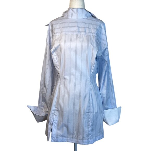 Helsa Stripe Poplin Shirt Dress in Blue Multi Stripe Medium New Womens Mini - Picture 6 of 14